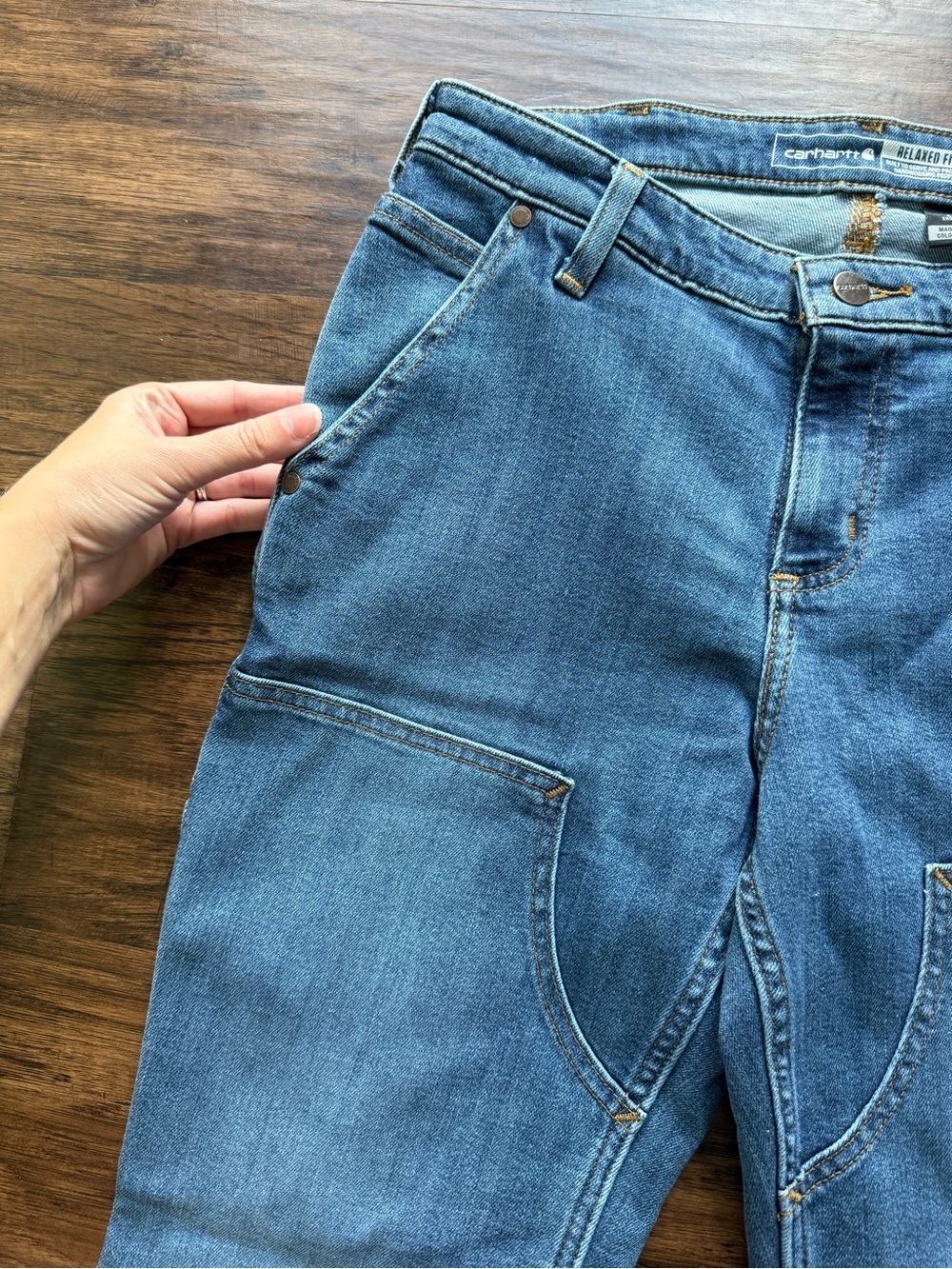 Carhartt women's Relaxed Fit Carpenter Jeans - Medium Blue Denim - Picture 5 of 13
